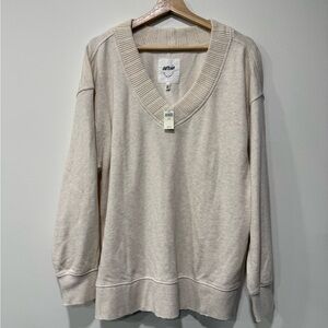 aerie Cream V-Neck Cozy Sweatshirt